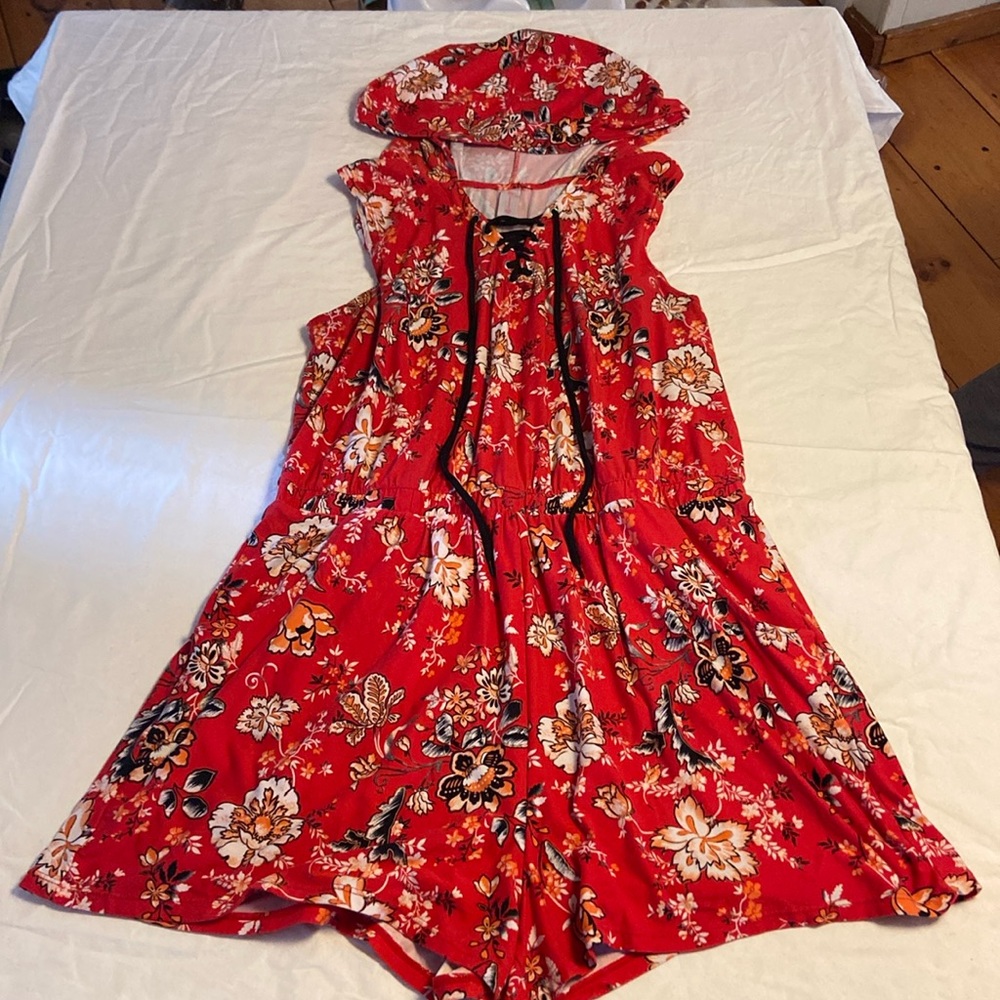 No boundaries floral hooded romper with pockets